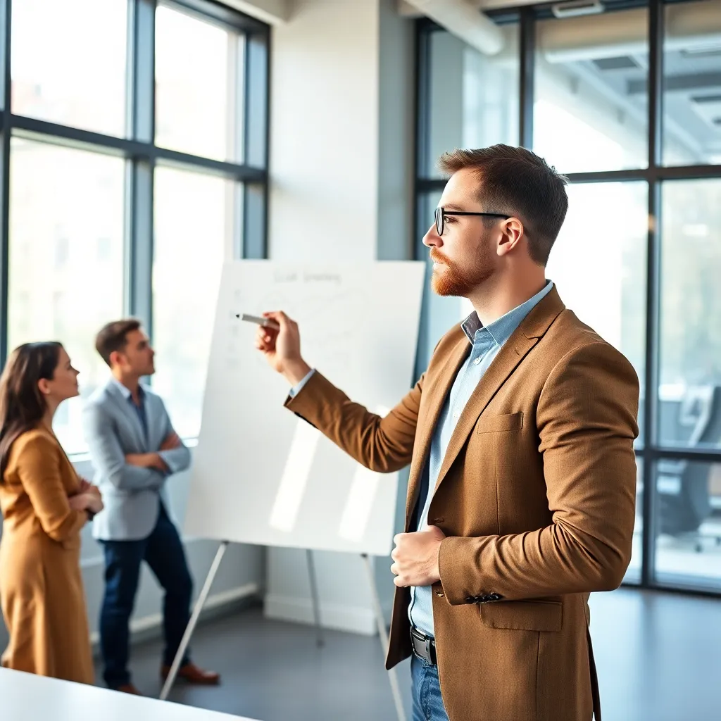 Nederlandse ondernemer die financiële strategie uittekent op whiteboard