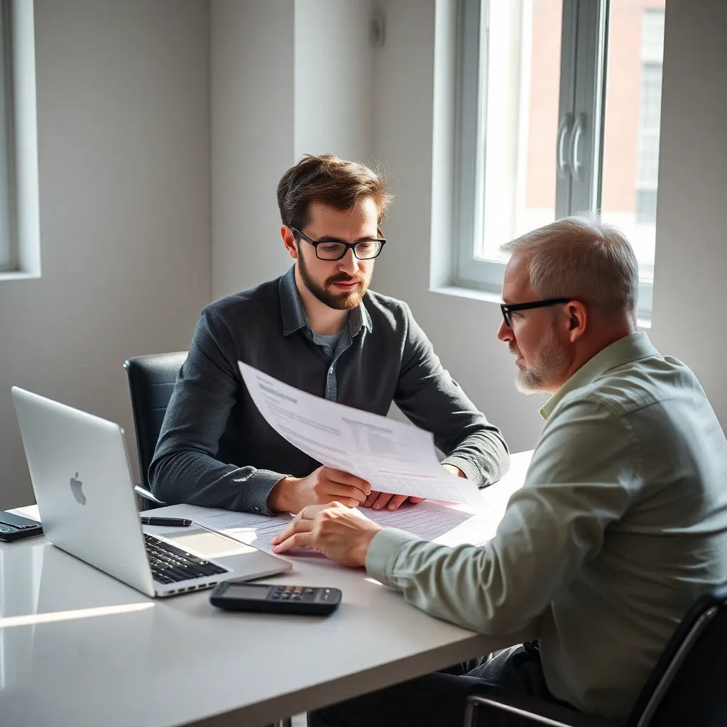 Nederlandse financieel adviseur die boekhoudstructuur uitlegt aan ondernemer