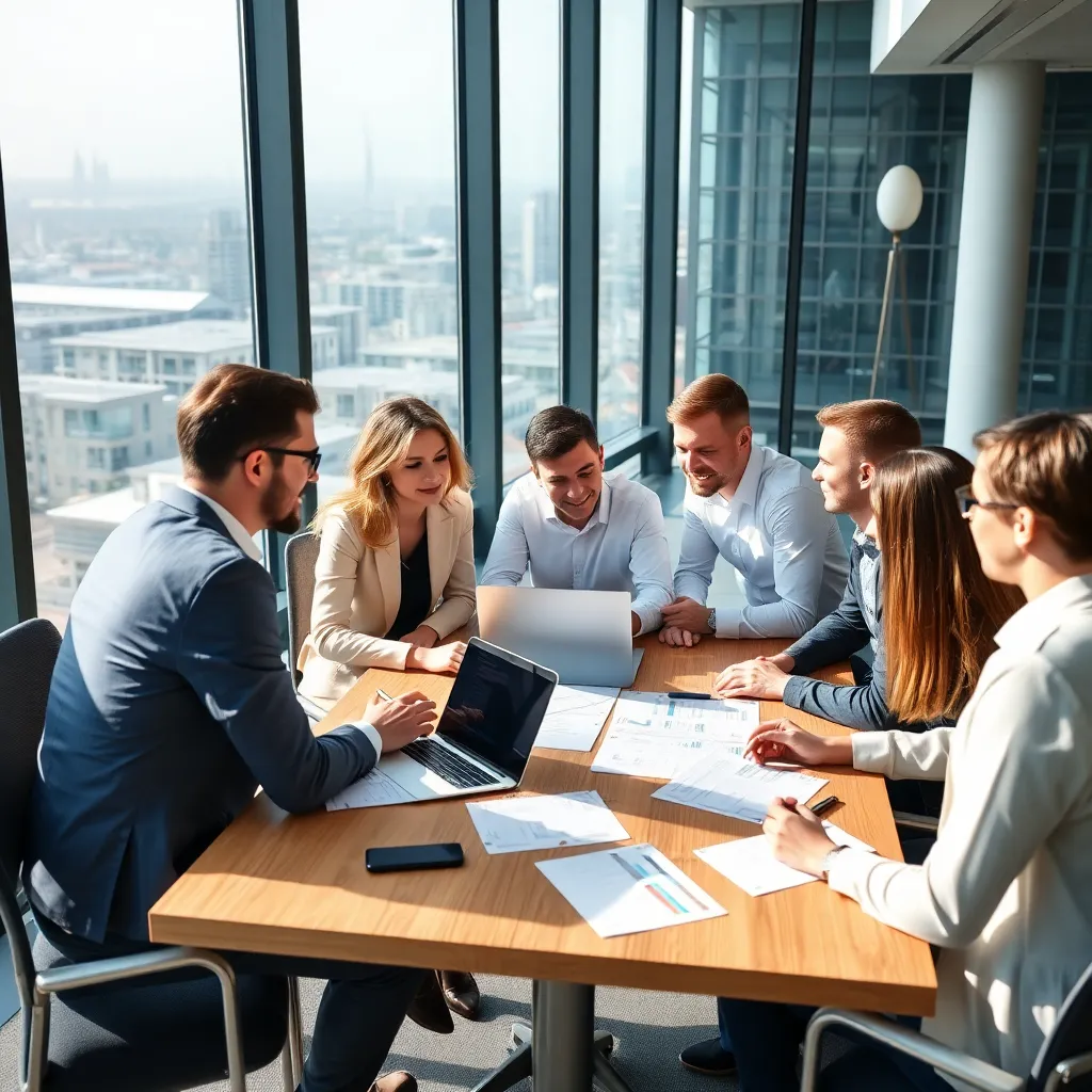 Succesvolle Nederlandse ondernemer die financiële strategie bespreekt in modern kantoor
