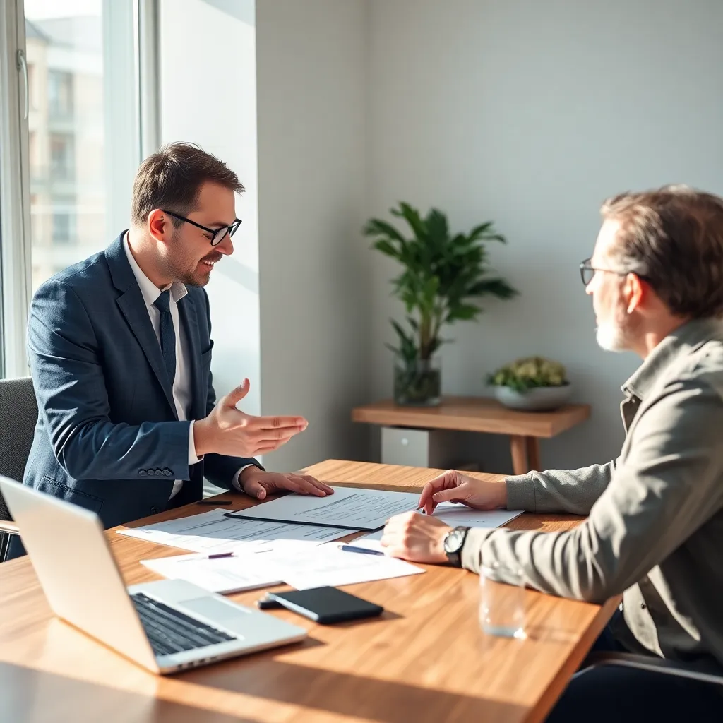 Financieel adviseur die digitale strategie uitlegt aan ondernemer